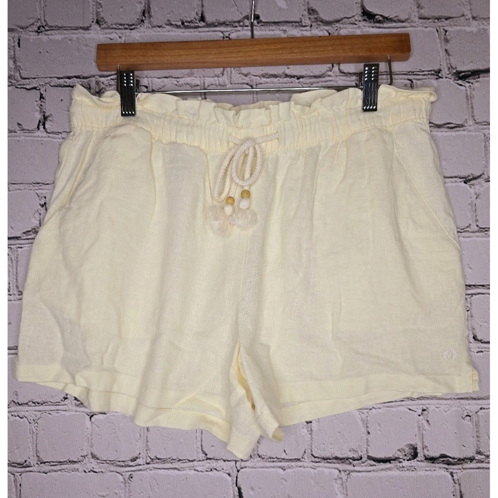 Hangten Cream Ivory Linen Blend Drawstring Beach Resort Shorts Size Medium